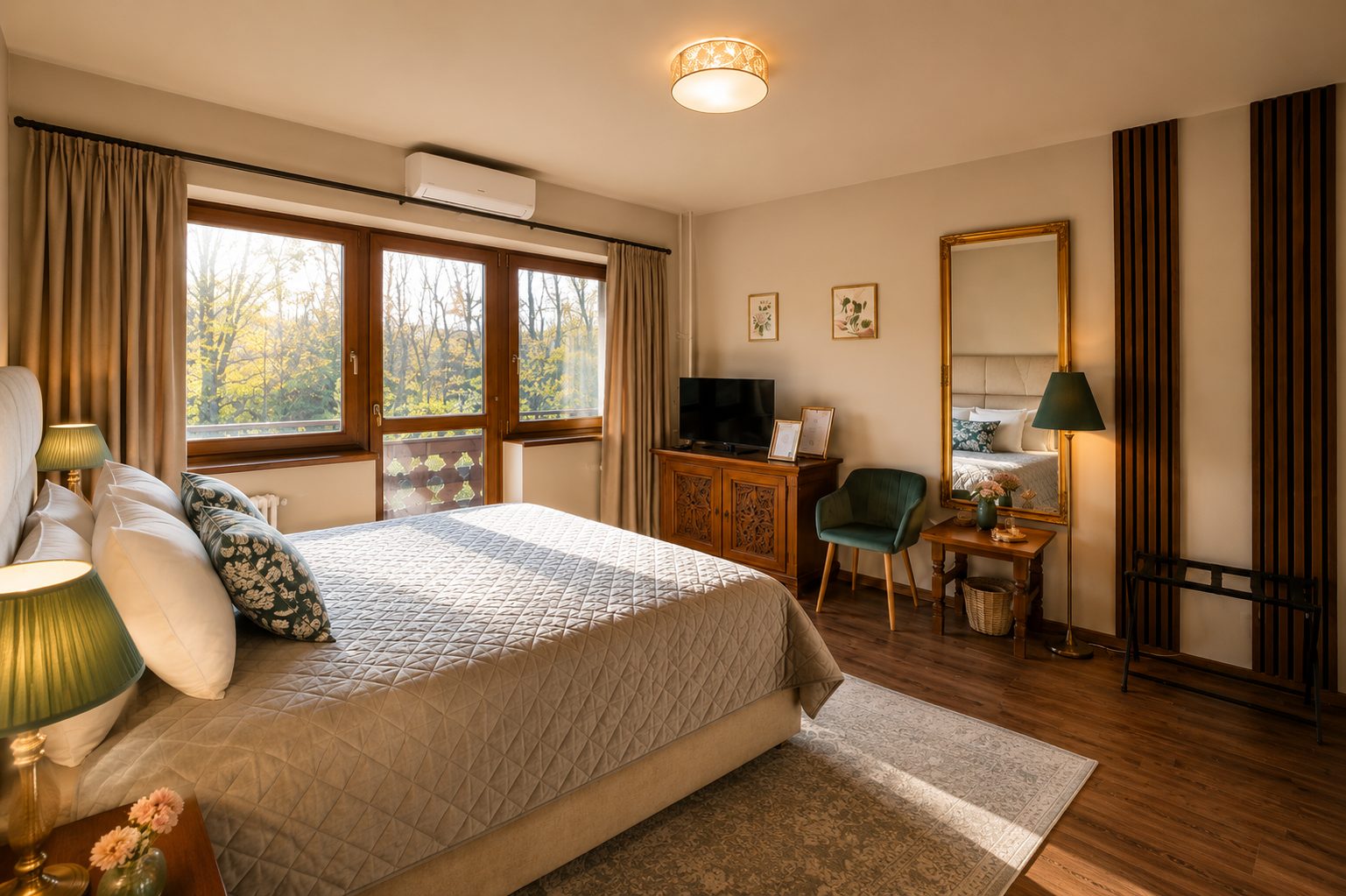 Double bedroom with forest view